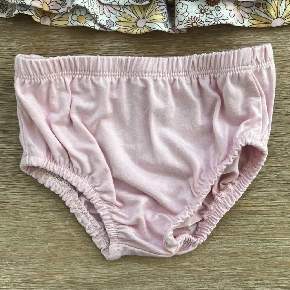 Milkberry Baby Girl Bamboo Floral Dress Headband Diaper Cover 3-6 months
